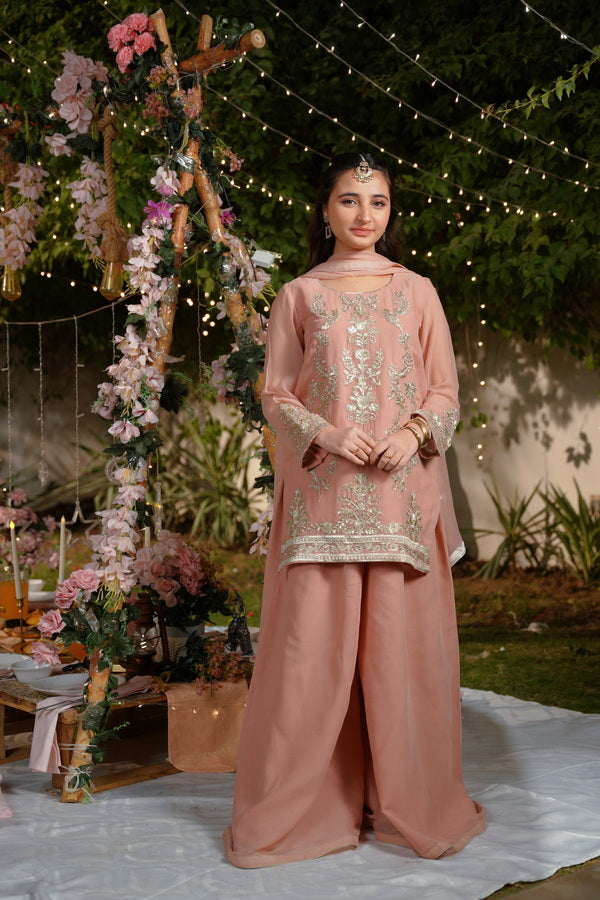 Zeenat-e-Peach - 3pcs - Sequence Embroidered Chiffon - Festive - Sprinkles Pakistan