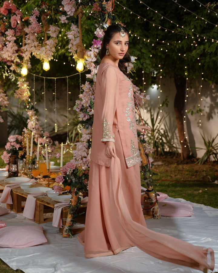 Zeenat-e-Peach - 3pcs - Sequence Embroidered Chiffon - Festive - Sprinkles Pakistan