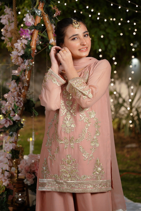 Zeenat-e-Peach - 3pcs - Sequence Embroidered Chiffon - Festive - Sprinkles Pakistan