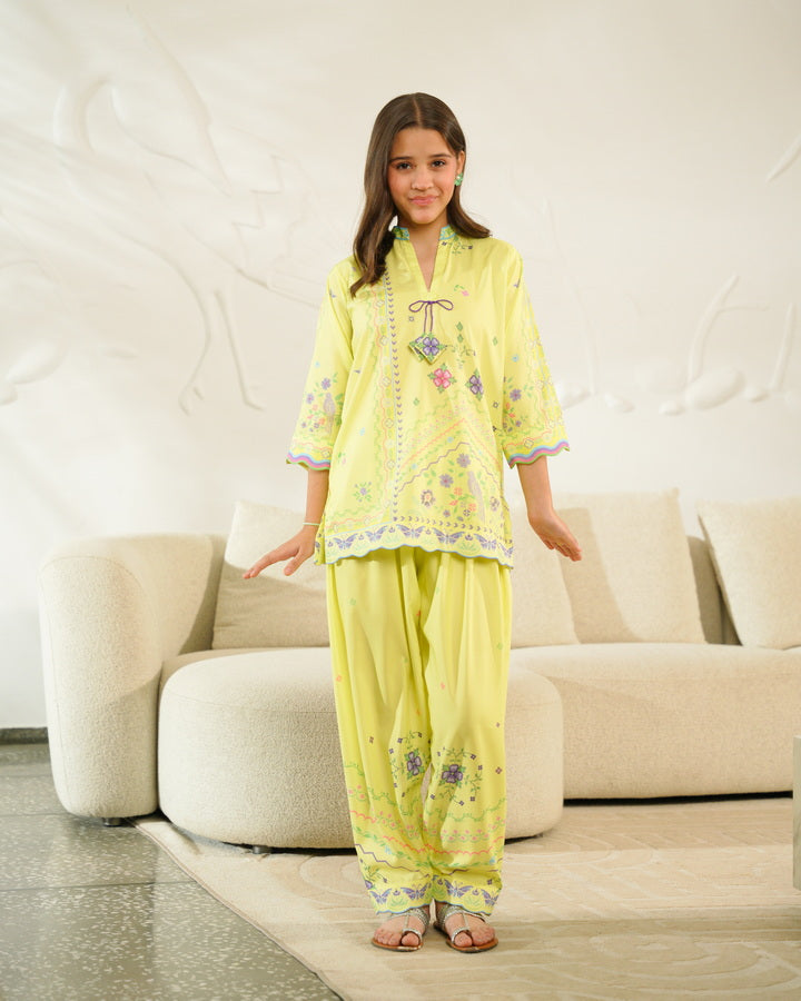 Sunbird Bloom - 2pcs - Co-ord Set - Poly Cambric - 2pcs-ready-to-wear - Sprinkles Pakistan