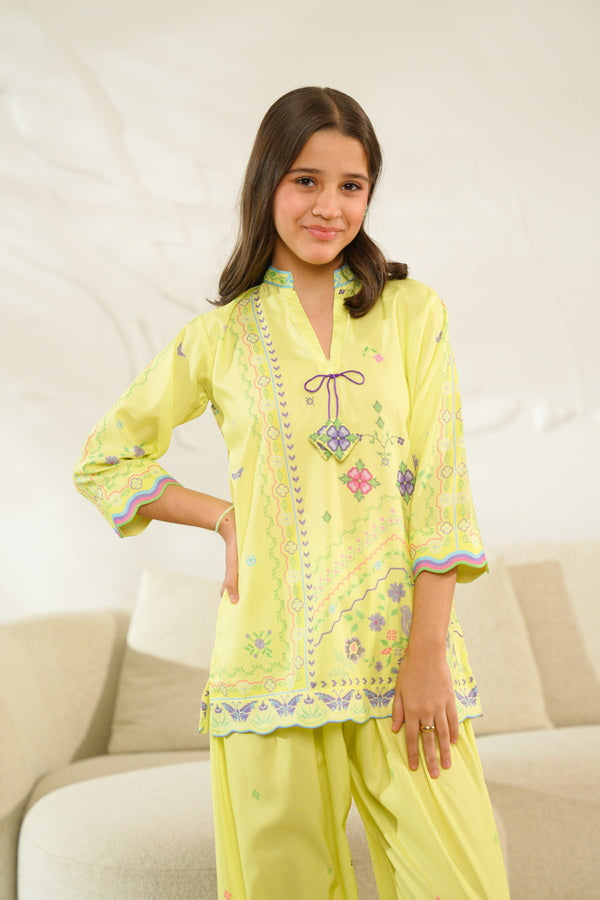 Sunbird Bloom - 2pcs - Co-ord Set - Poly Cambric - 2pcs-ready-to-wear - Sprinkles Pakistan