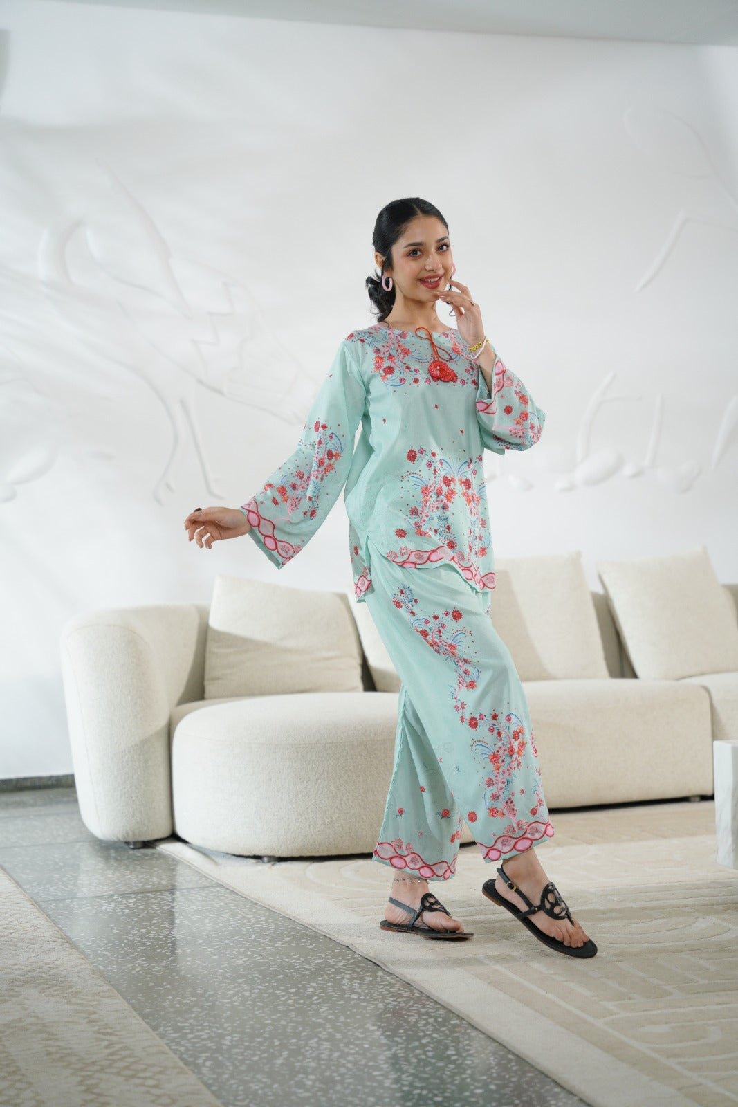 Rosy Swirl - 2pcs - Co-ord Set - Poly Cambric - 2pcs-ready-to-wear - Sprinkles Pakistan