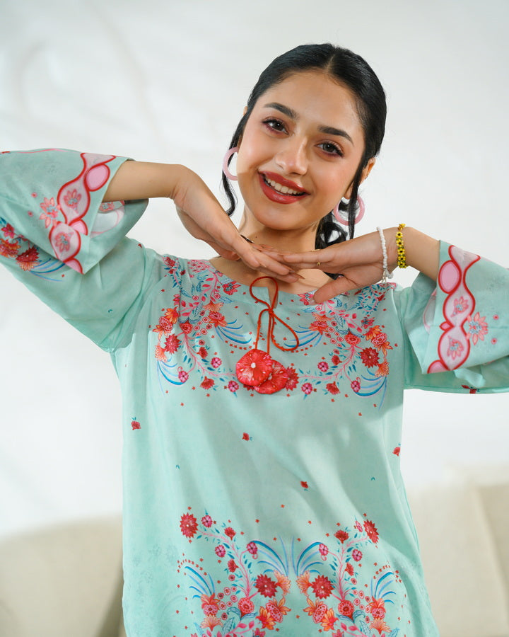 Rosy Swirl - 2pcs - Co-ord Set - Poly Cambric - 2pcs-ready-to-wear - Sprinkles Pakistan
