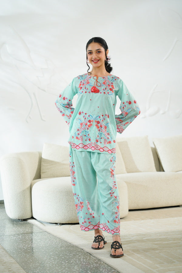 Rosy Swirl - 2pcs - Co-ord Set - Poly Cambric - 2pcs-ready-to-wear - Sprinkles Pakistan