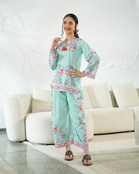 Rosy Swirl - 2pcs - Co-ord Set - Poly Cambric - 2pcs-ready-to-wear - Sprinkles Pakistan