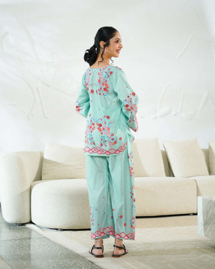 Rosy Swirl - 2pcs - Co-ord Set - Poly Cambric - 2pcs-ready-to-wear - Sprinkles Pakistan