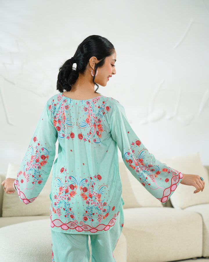 Rosy Swirl - 2pcs - Co-ord Set - Poly Cambric - 2pcs-ready-to-wear - Sprinkles Pakistan