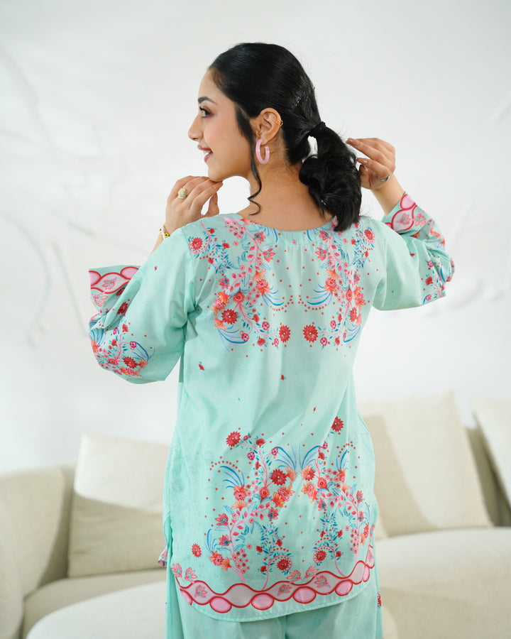 Rosy Swirl - 2pcs - Co-ord Set - Poly Cambric - 2pcs-ready-to-wear - Sprinkles Pakistan