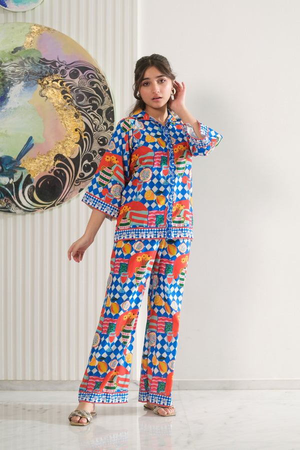 Picnic Pop - 2pcs - Co-ord Set - Poly Cambric - 2pcs-ready-to-wear - Sprinkles Pakistan