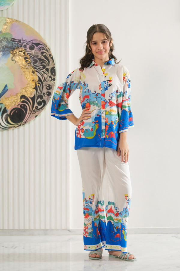 Wave Sketch - 2pcs - Co-ord Set - Poly Cambric - 2pcs-ready-to-wear - Sprinkles Pakistan