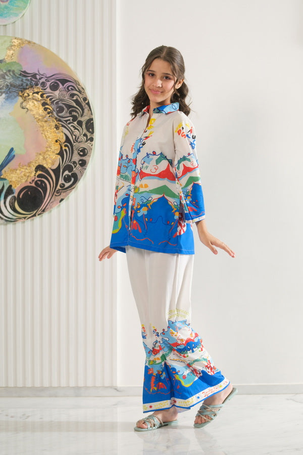 Wave Sketch - 2pcs - Co-ord Set - Poly Cambric - 2pcs-ready-to-wear - Sprinkles Pakistan