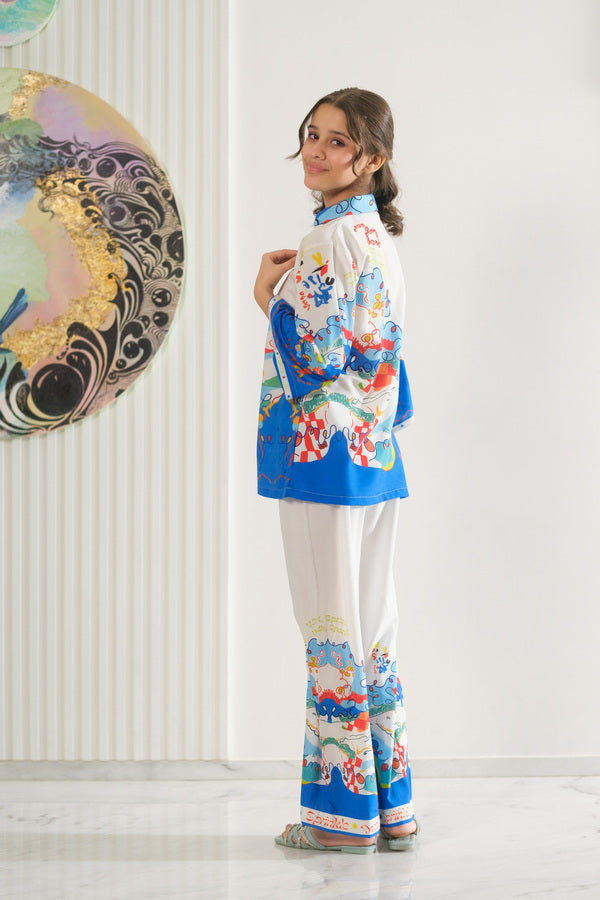 Wave Sketch - 2pcs - Co-ord Set - Poly Cambric - 2pcs-ready-to-wear - Sprinkles Pakistan