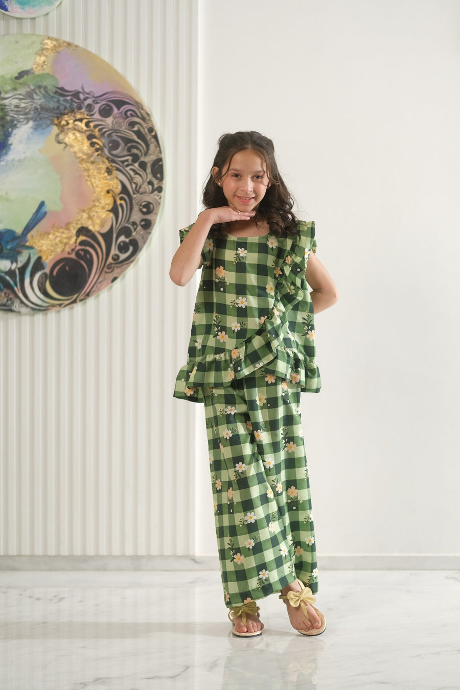 Daisy Checks - 2pcs - Co-ord Set - Poly Cambric - 2pcs-ready-to-wear - Sprinkles Pakistan
