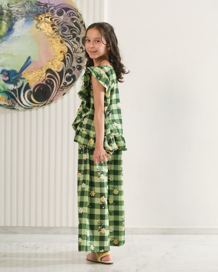 Daisy Checks - 2pcs - Co-ord Set - Poly Cambric - 2pcs-ready-to-wear - Sprinkles Pakistan