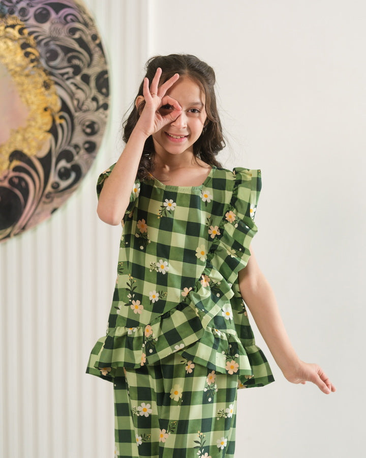 Daisy Checks - 2pcs - Co-ord Set - Poly Cambric - 2pcs-ready-to-wear - Sprinkles Pakistan