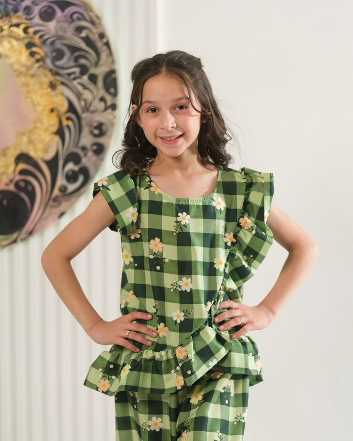 Daisy Checks - 2pcs - Co-ord Set - Poly Cambric - 2pcs-ready-to-wear - Sprinkles Pakistan