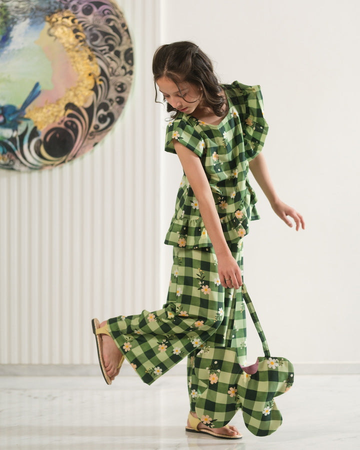 Daisy Checks - 2pcs - Co-ord Set - Poly Cambric - 2pcs-ready-to-wear - Sprinkles Pakistan