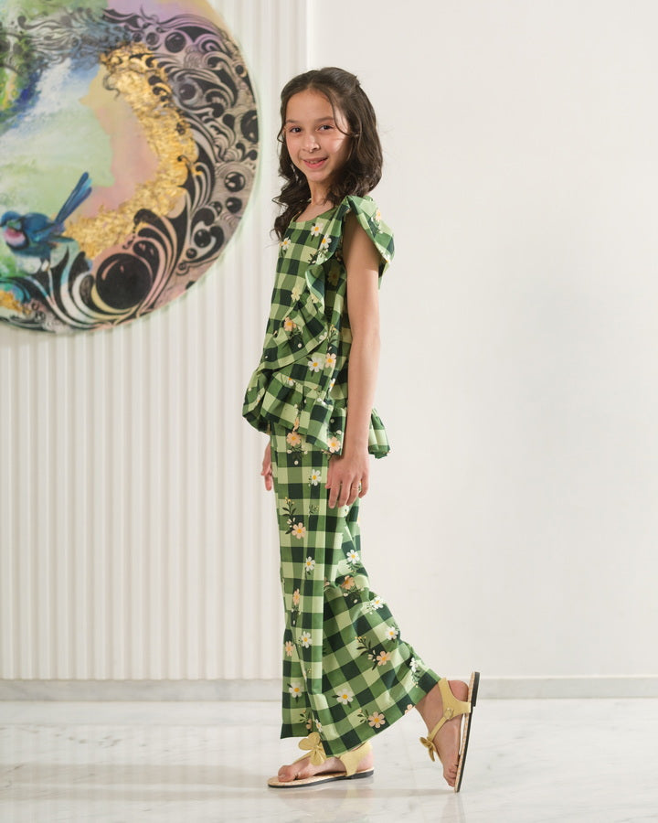 Daisy Checks - 2pcs - Co-ord Set - Poly Cambric - 2pcs-ready-to-wear - Sprinkles Pakistan