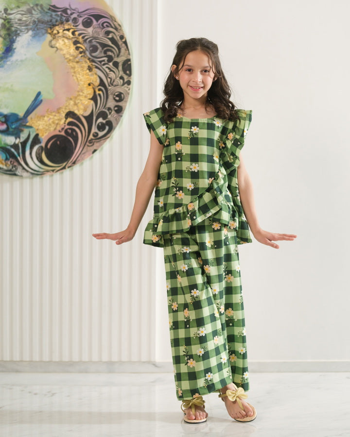 Daisy Checks - 2pcs - Co-ord Set - Poly Cambric - 2pcs-ready-to-wear - Sprinkles Pakistan