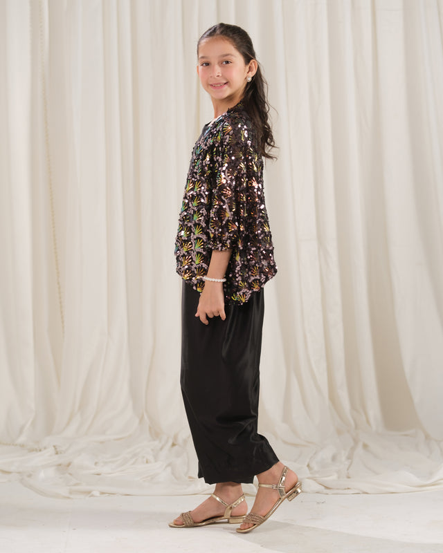 Moonlight Cape with Jumpsuit - 2pcs - Sequence Net & Silk - Festive - Sprinkles Pakistan