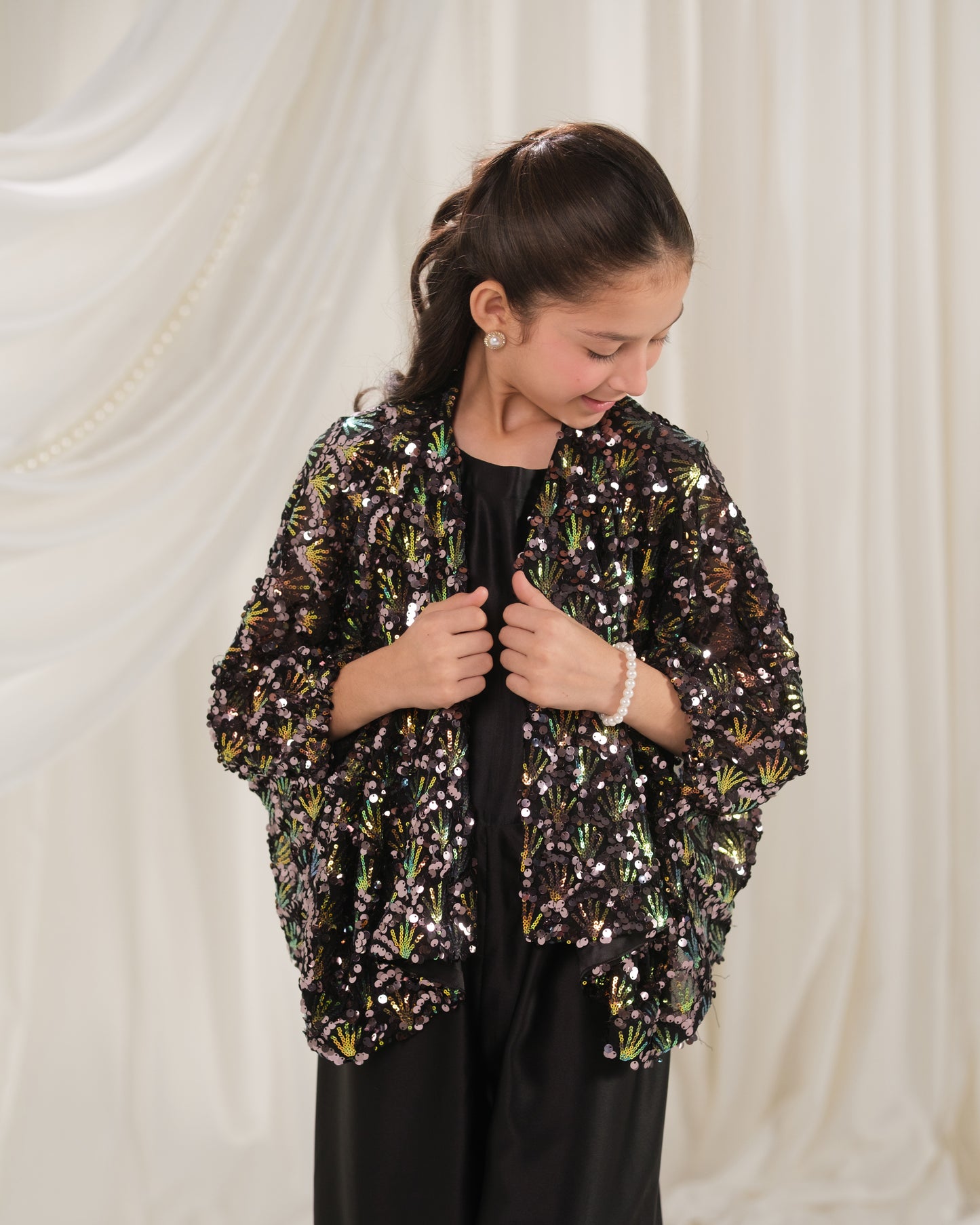 Moonlight Cape with Jumpsuit - 2pcs - Sequence Net & Silk - Festive - Sprinkles Pakistan