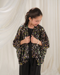 Moonlight Cape with Jumpsuit - 2pcs - Sequence Net & Silk - Festive - Sprinkles Pakistan