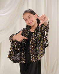 Moonlight Cape with Jumpsuit - 2pcs - Sequence Net & Silk - Festive - Sprinkles Pakistan