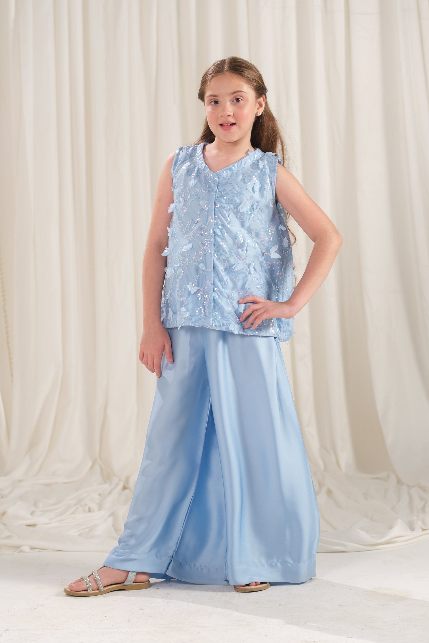 Frosted Petal - 2pcs - Sequence Net & Silk - Festive - Sprinkles Pakistan