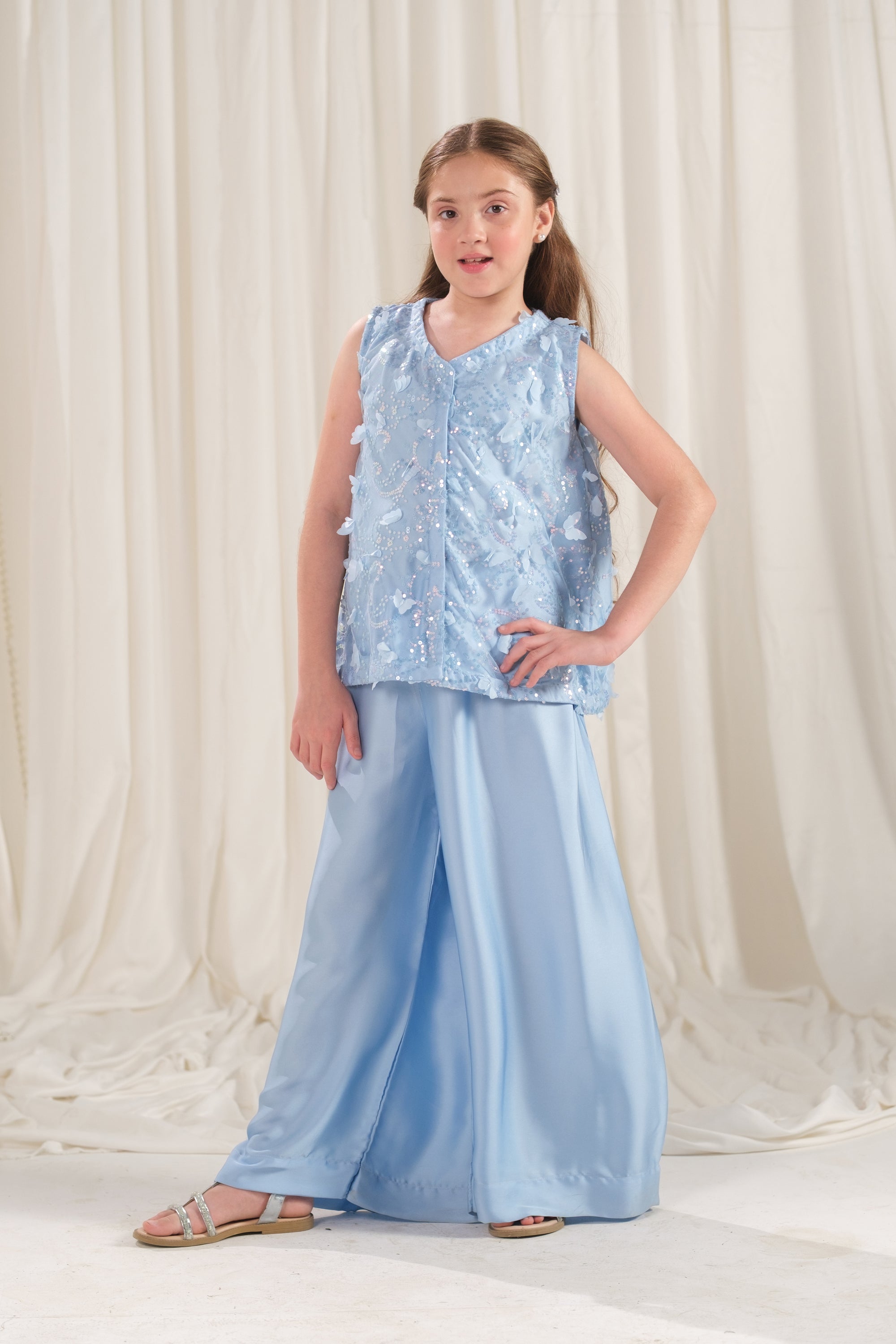 Frosted Petal - 2pcs - Sequence Net & Silk - Festive - Sprinkles Pakistan