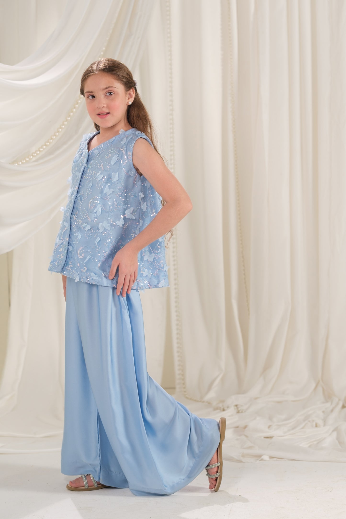 Frosted Petal - 2pcs - Sequence Net & Silk - Festive - Sprinkles Pakistan