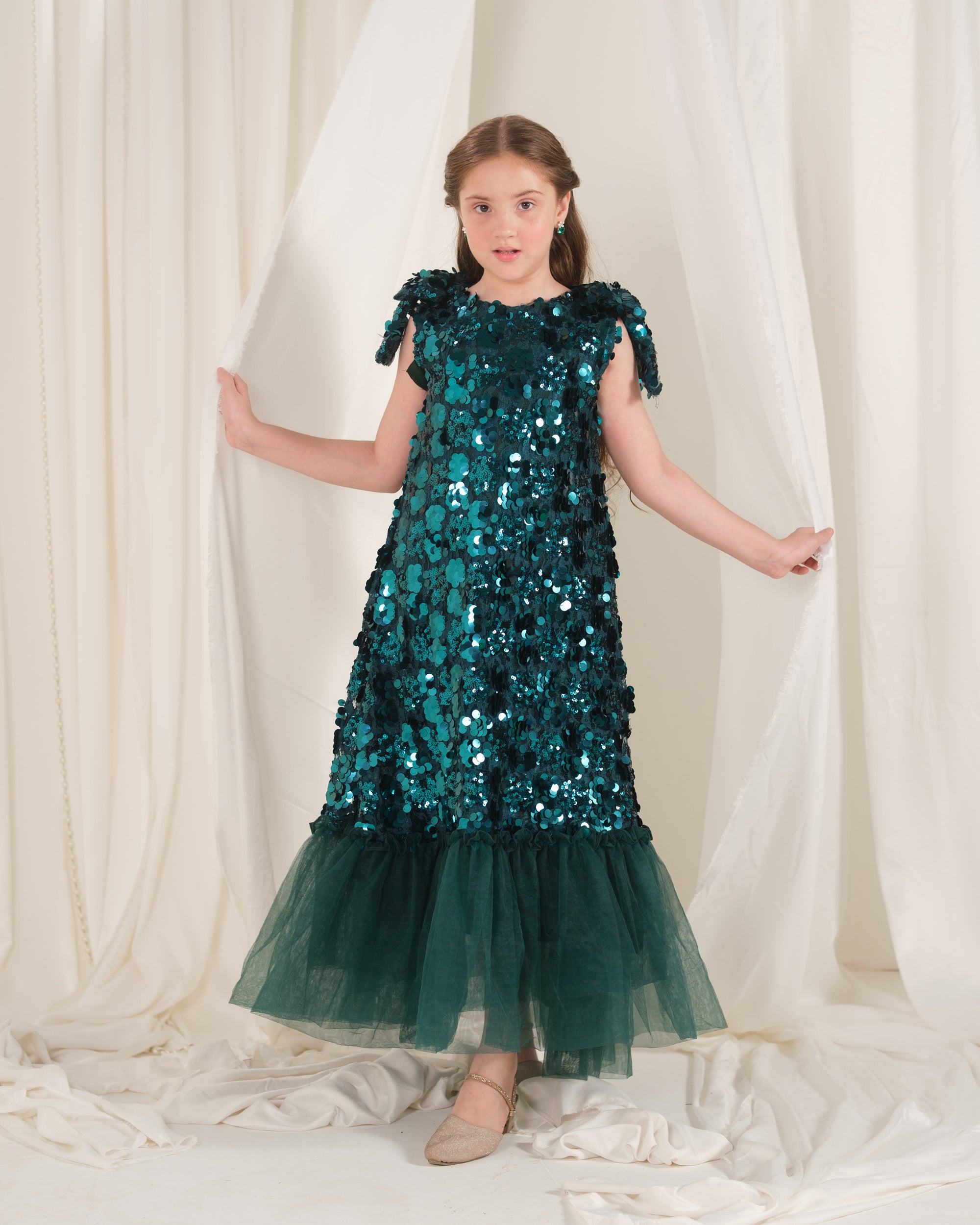 Emerald Glow Frock - 1pc - Sequence Net & Silk - Festive - Sprinkles Pakistan