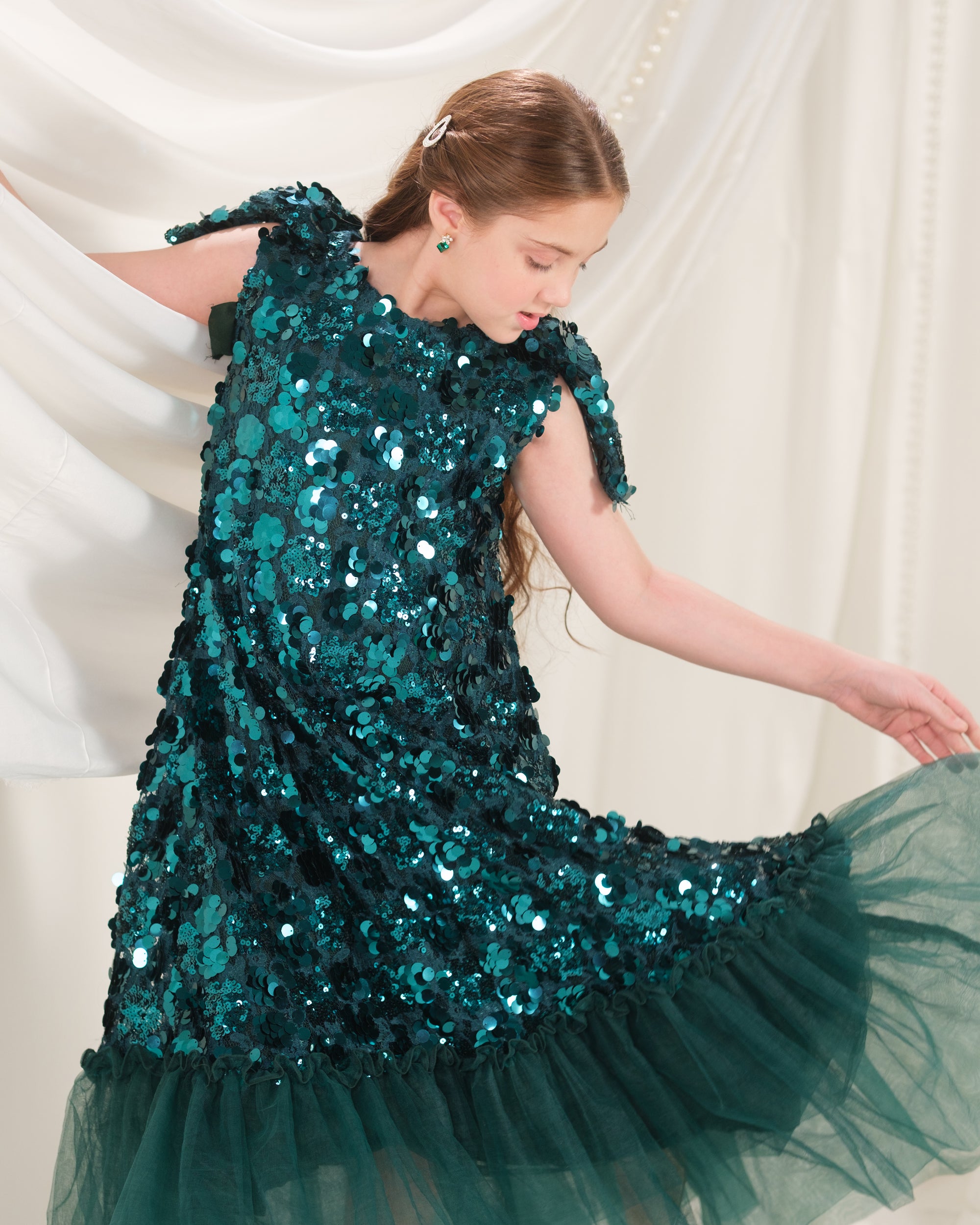 Emerald Glow Frock - 1pc - Sequence Net & Silk - Festive - Sprinkles Pakistan