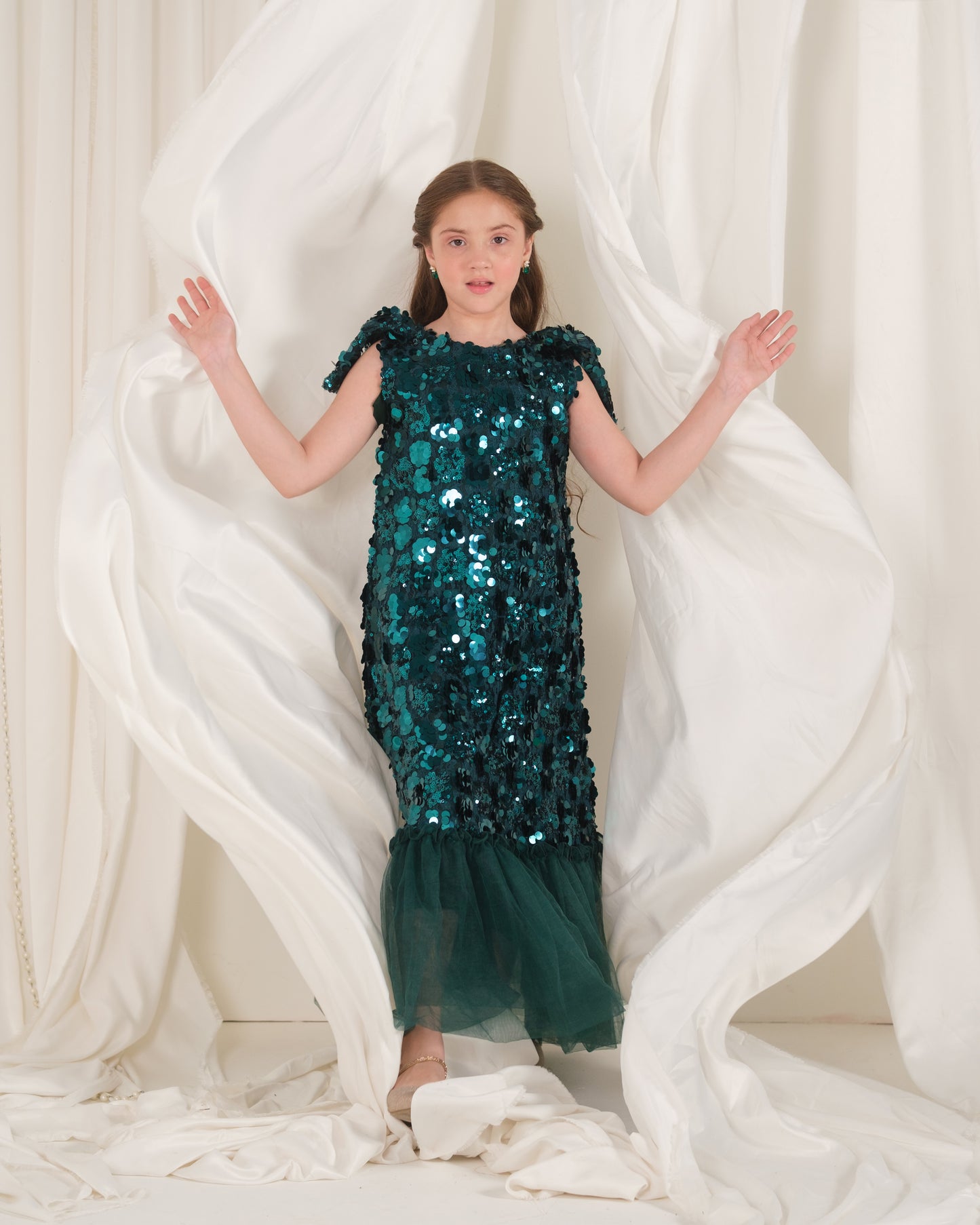 Emerald Glow Frock - 1pc - Sequence Net & Silk - Festive - Sprinkles Pakistan