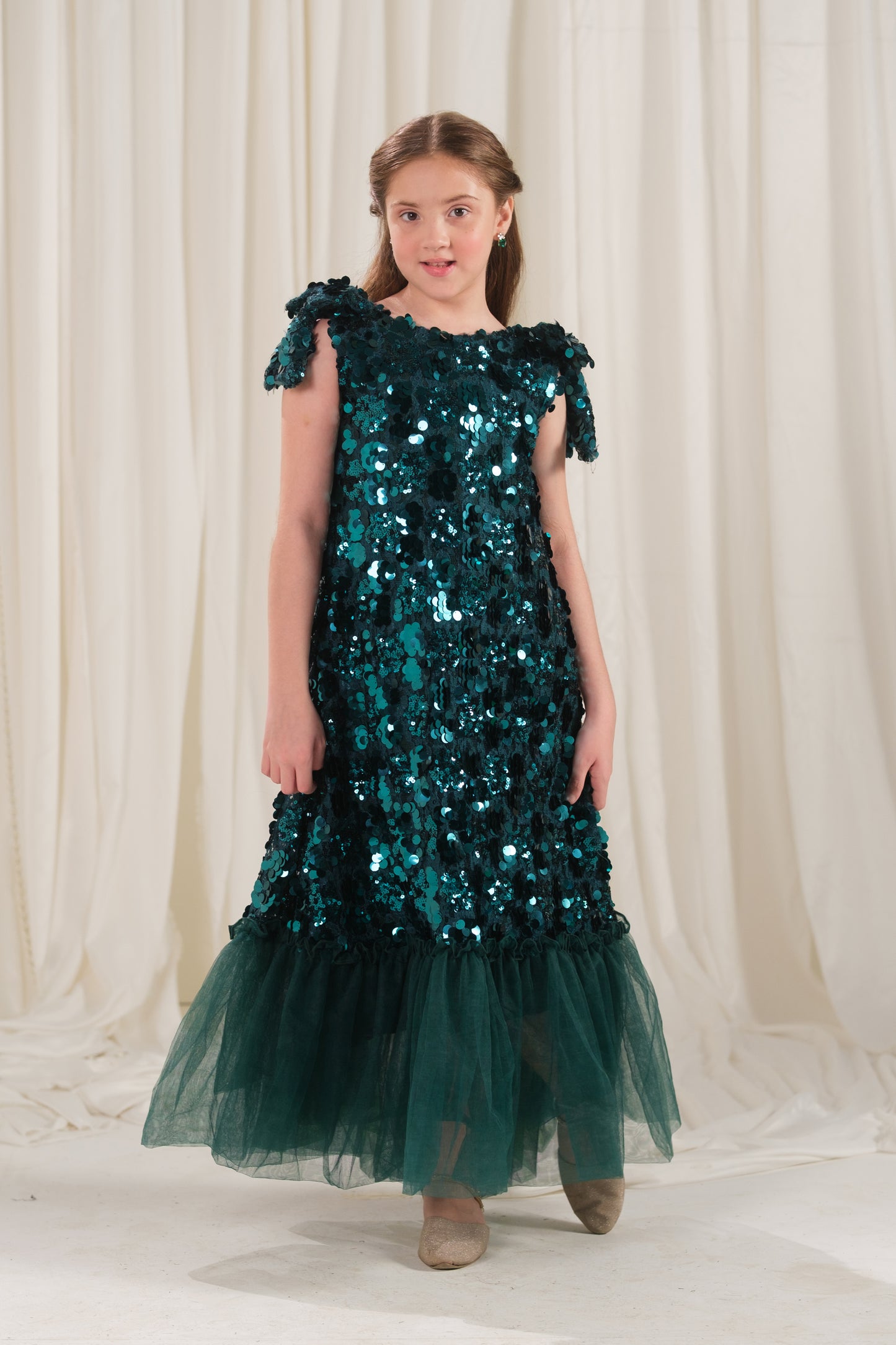 Emerald Glow Frock - 1pc - Sequence Net & Silk - Festive - Sprinkles Pakistan