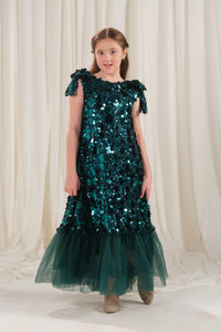 Emerald Glow Frock - 1pc - Sequence Net & Silk - Festive - Sprinkles Pakistan