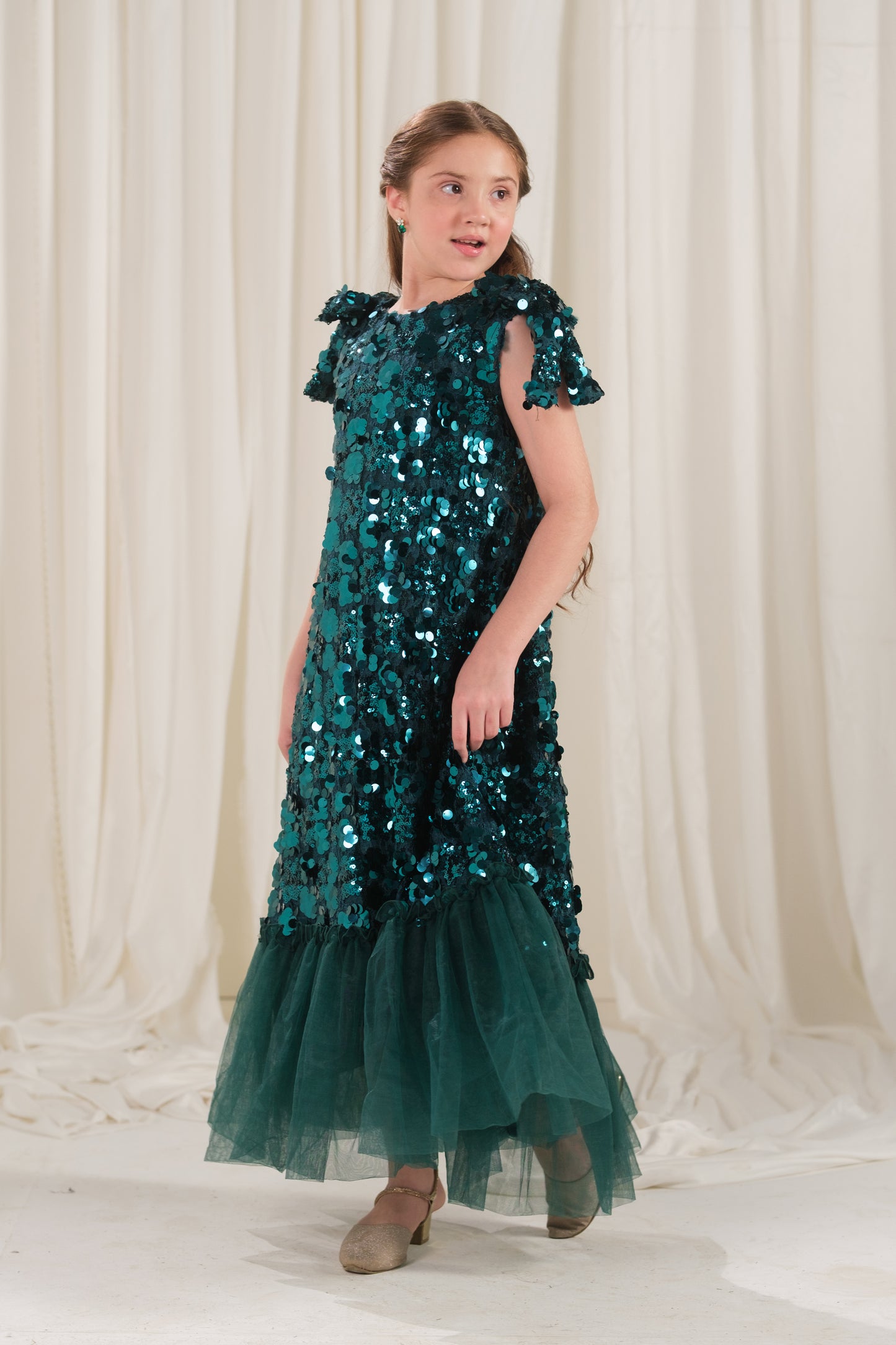Emerald Glow Frock - 1pc - Sequence Net & Silk - Festive - Sprinkles Pakistan