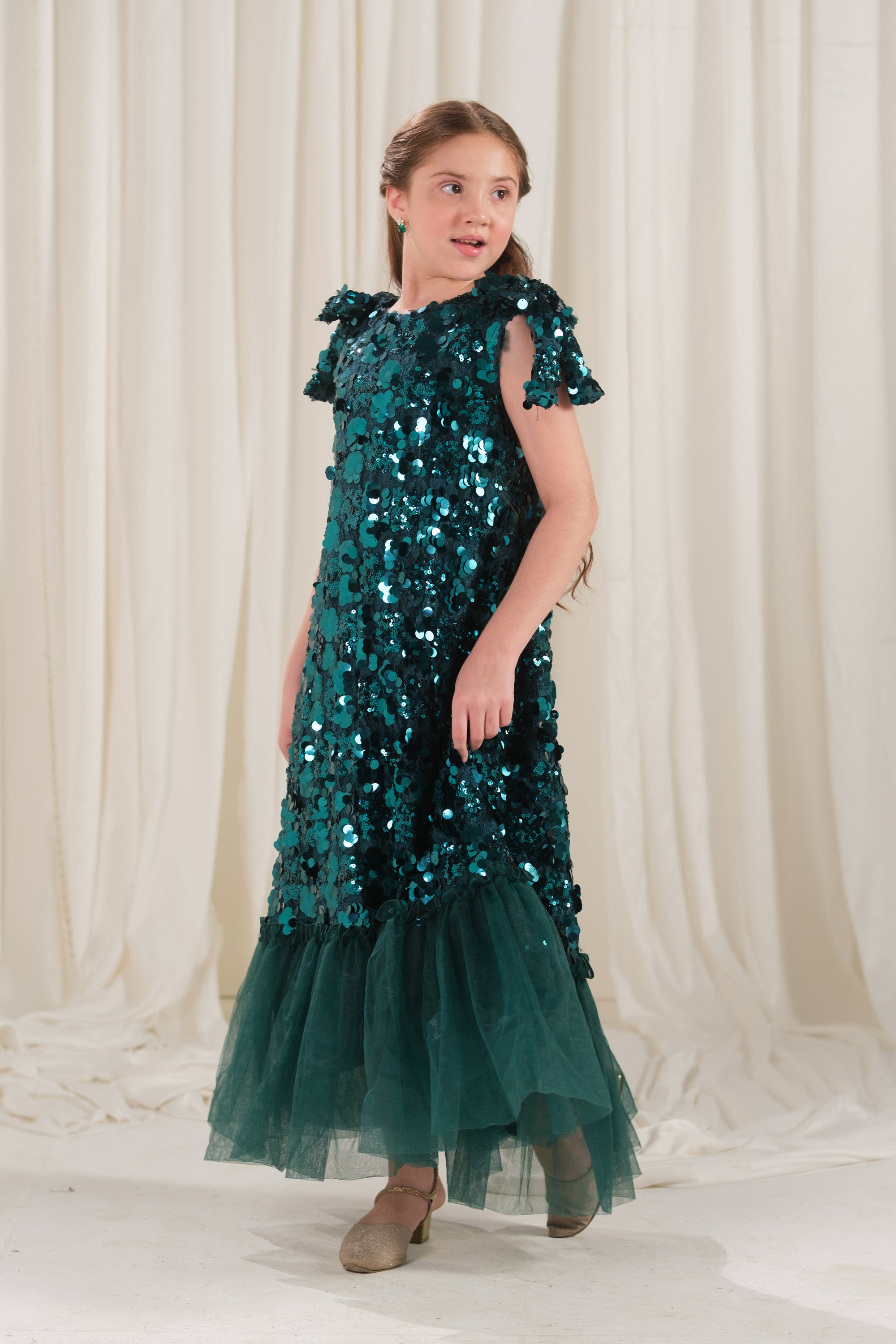 Emerald Glow Frock - 1pc - Sequence Net & Silk - Festive - Sprinkles Pakistan