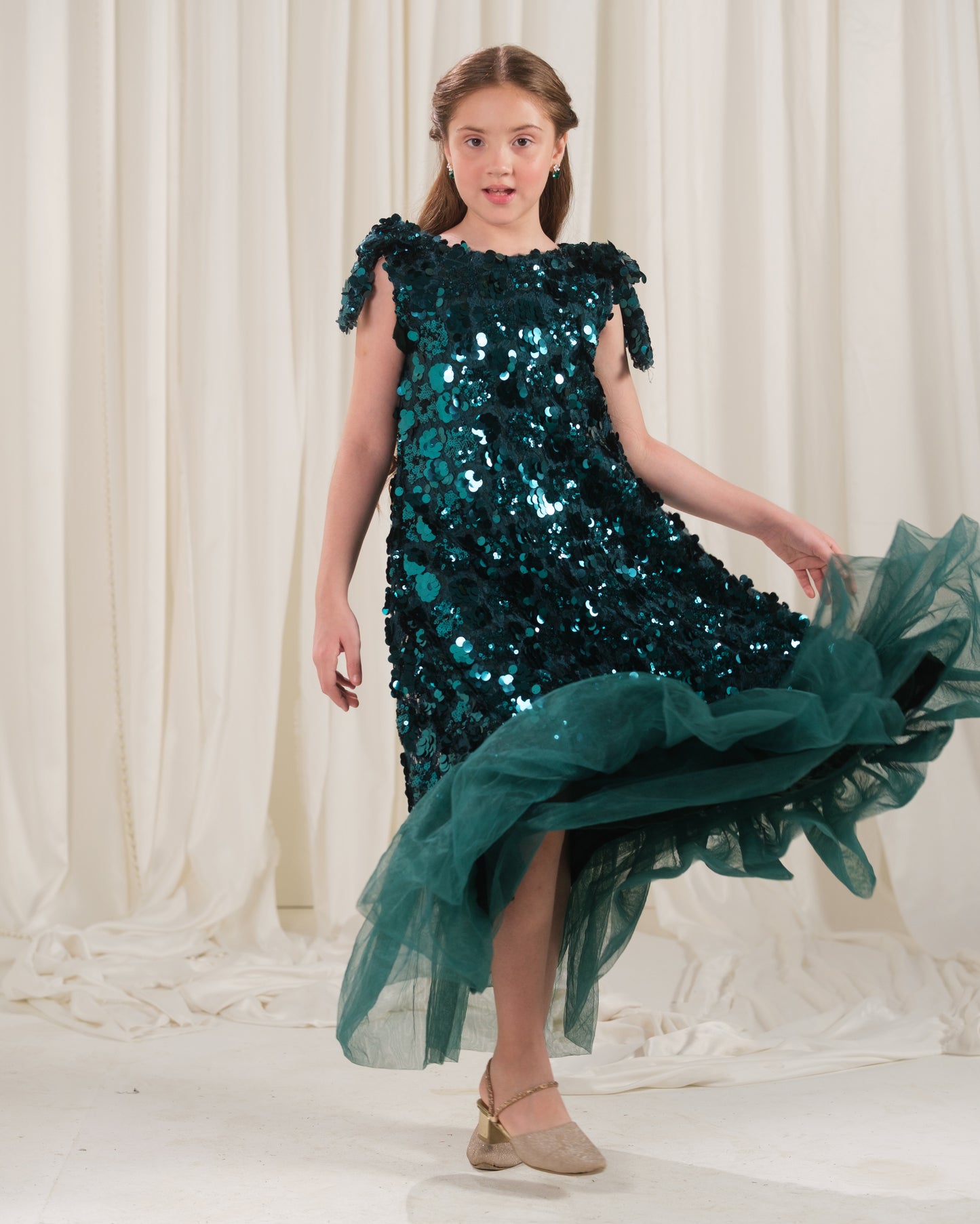 Emerald Glow Frock - 1pc - Sequence Net & Silk - Festive - Sprinkles Pakistan