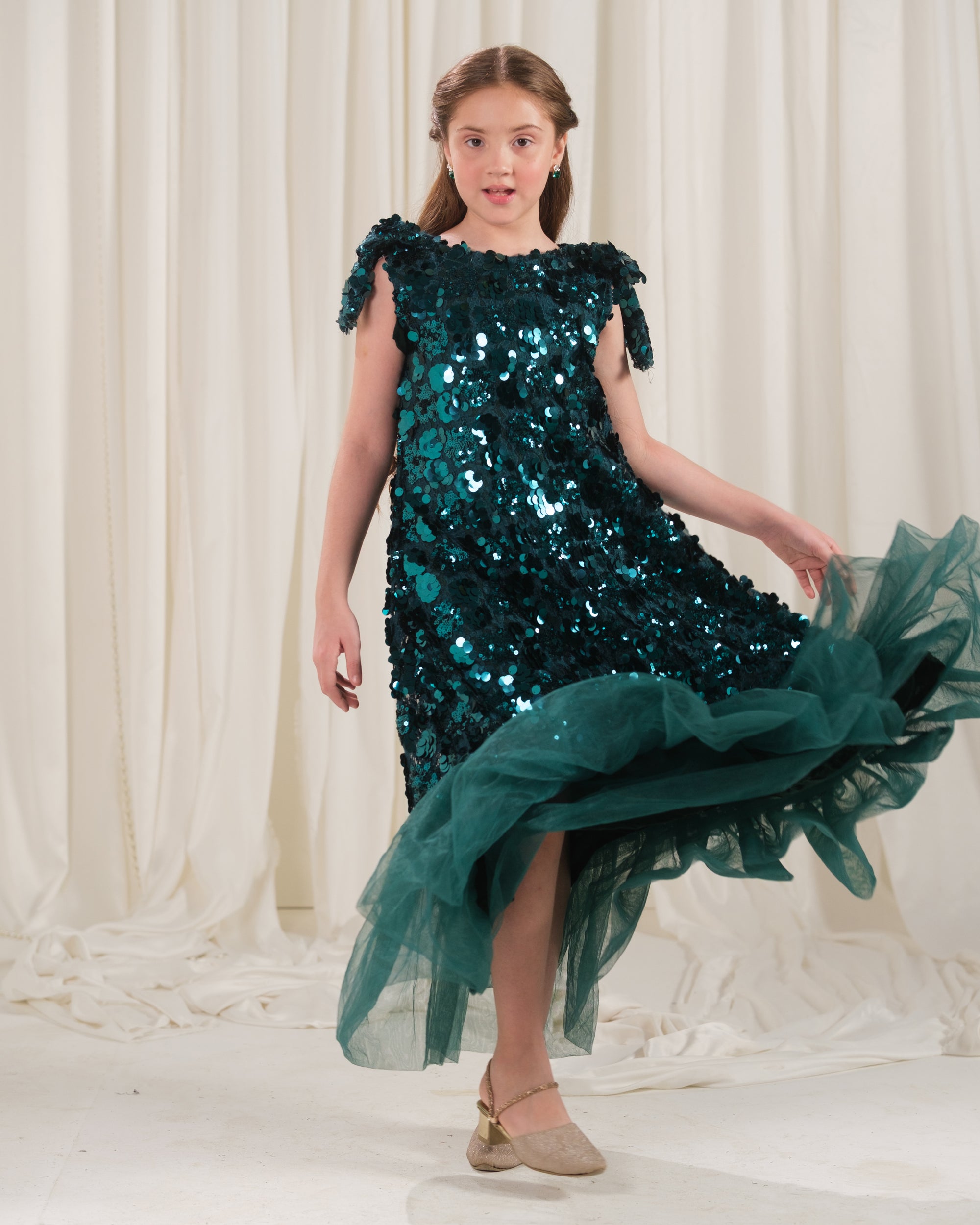 Emerald Glow Frock - 1pc - Sequence Net & Silk - Festive - Sprinkles Pakistan