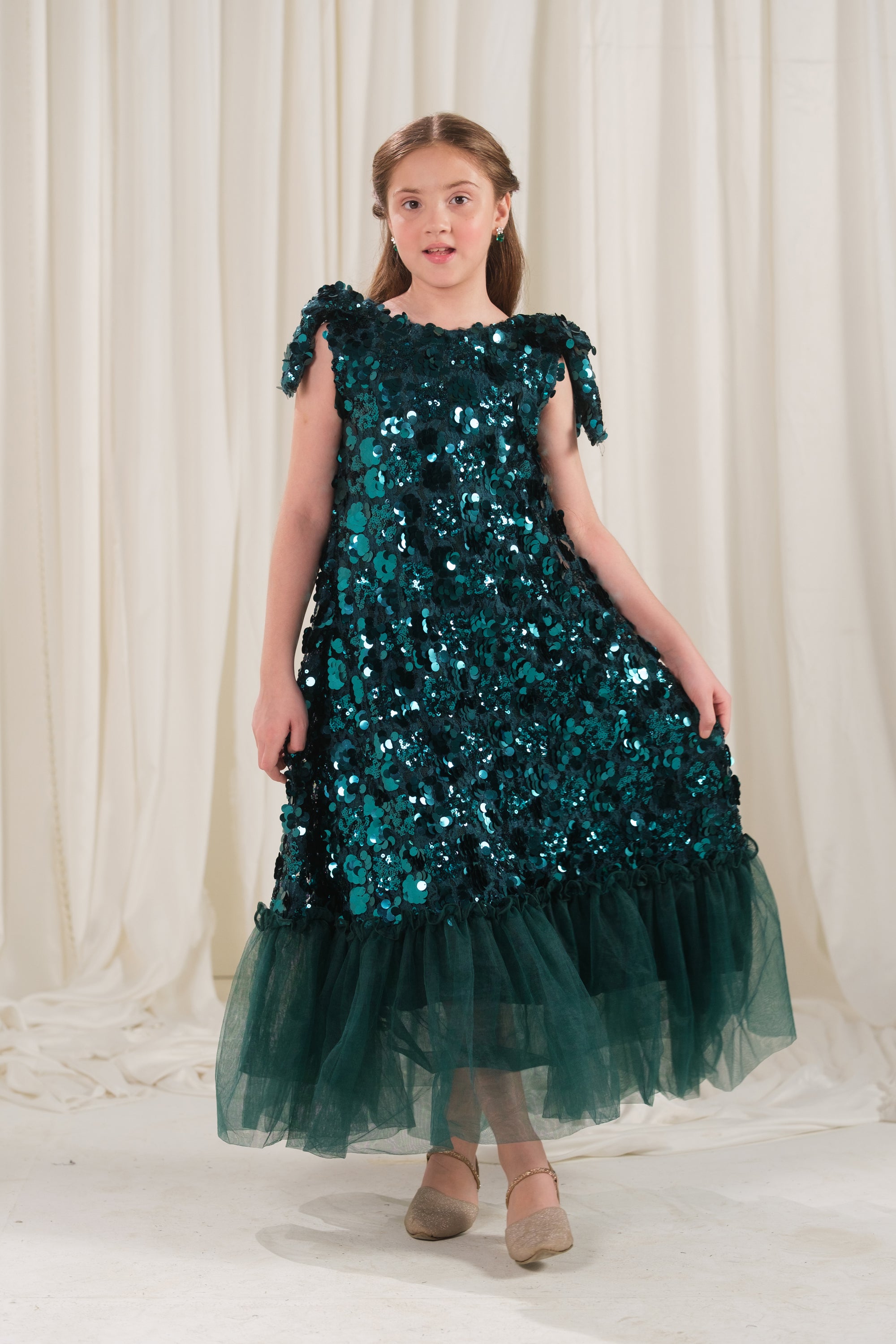 Emerald Glow Frock - 1pc - Sequence Net & Silk - Festive - Sprinkles Pakistan