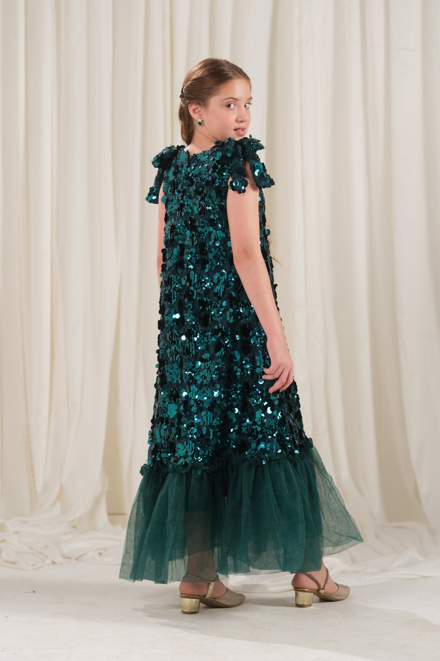 Emerald Glow Frock - 1pc - Sequence Net & Silk - Festive - Sprinkles Pakistan