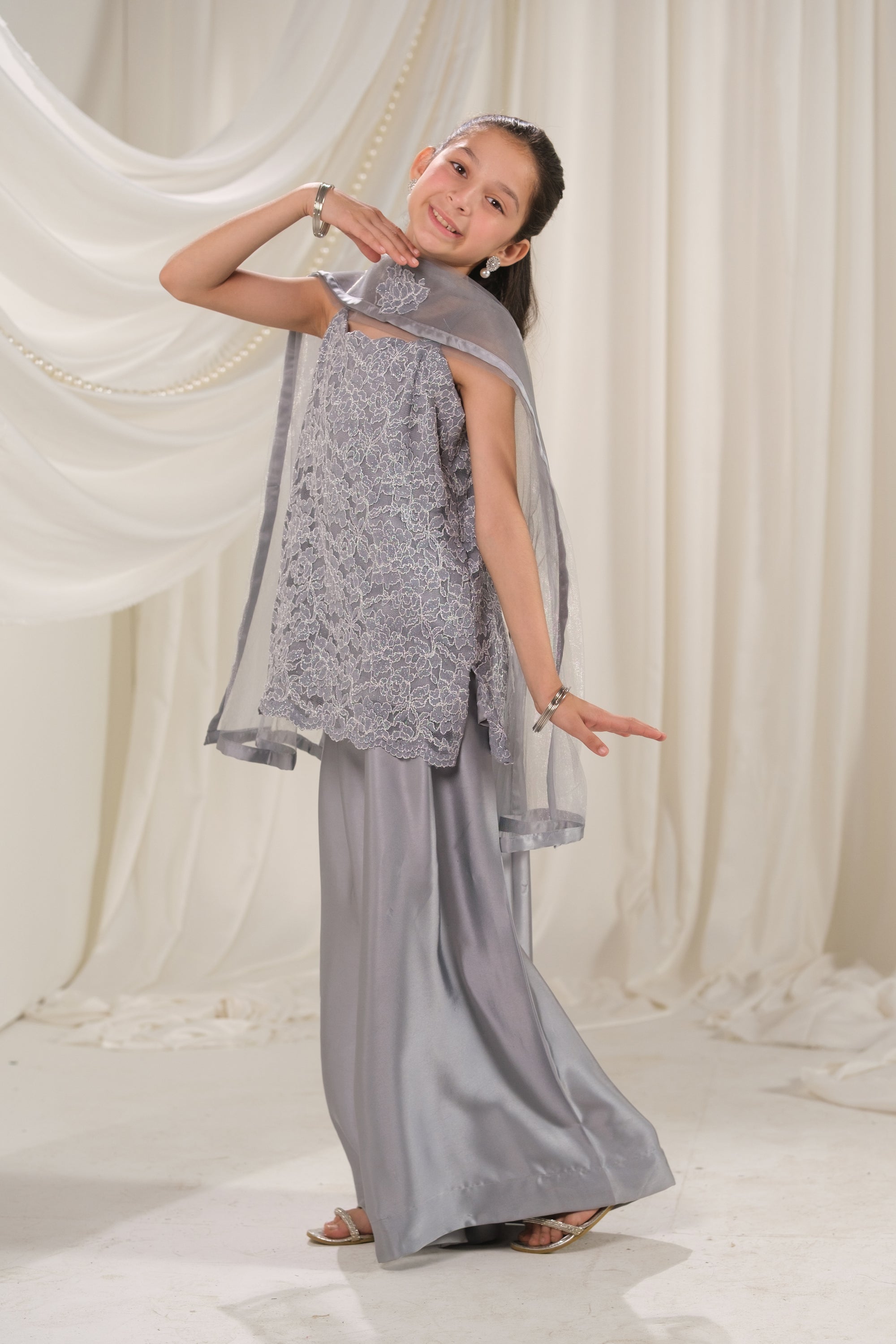 Silver Mirage - 3pcs - Net & Sik - Festive - Sprinkles Pakistan