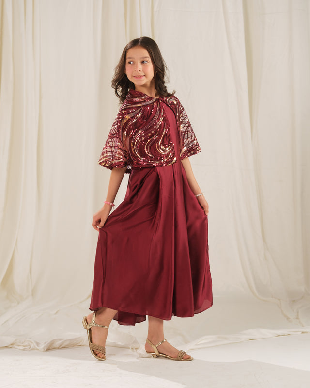 Golden Swirl Gown - 2pcs - Net & Sik - Festive - Sprinkles Pakistan