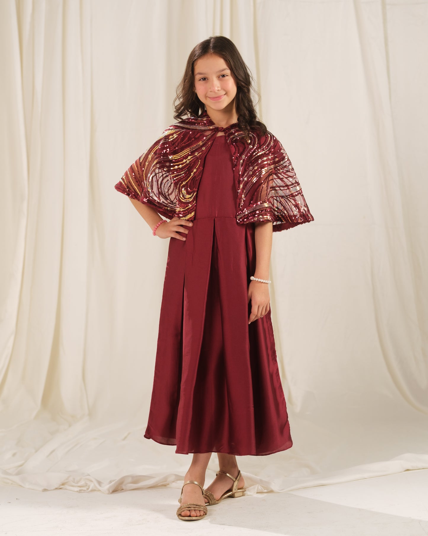 Golden Swirl Gown - 2pcs - Net & Sik - Festive - Sprinkles Pakistan