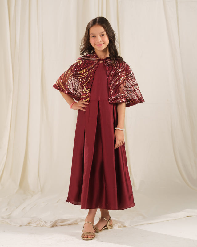 Golden Swirl Gown - 2pcs - Net & Sik - Festive - Sprinkles Pakistan