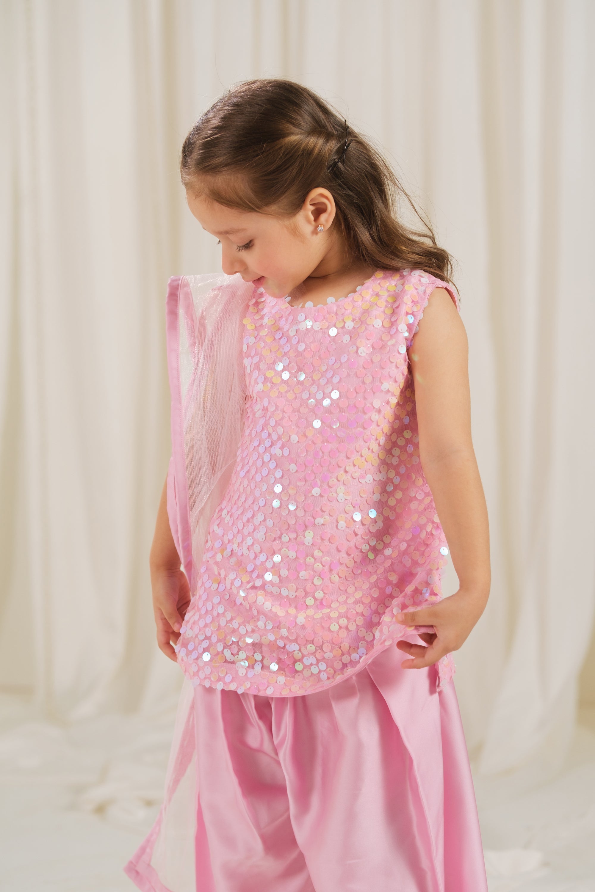 Rosette Glow Dress - 3pcs - Sequence Net & Silk - Festive - Sprinkles Pakistan
