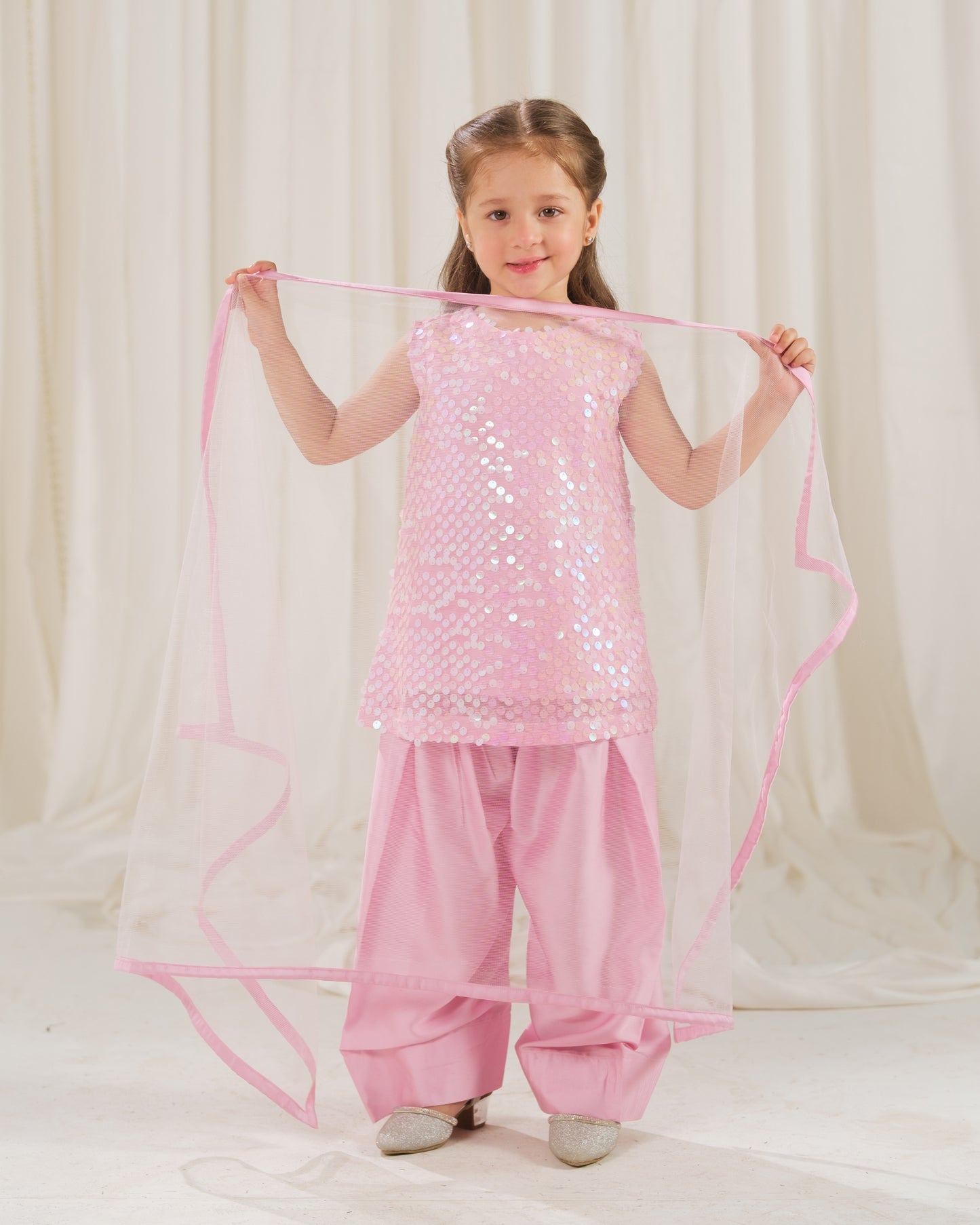 Rosette Glow Dress - 3pcs - Sequence Net & Silk - Festive - Sprinkles Pakistan
