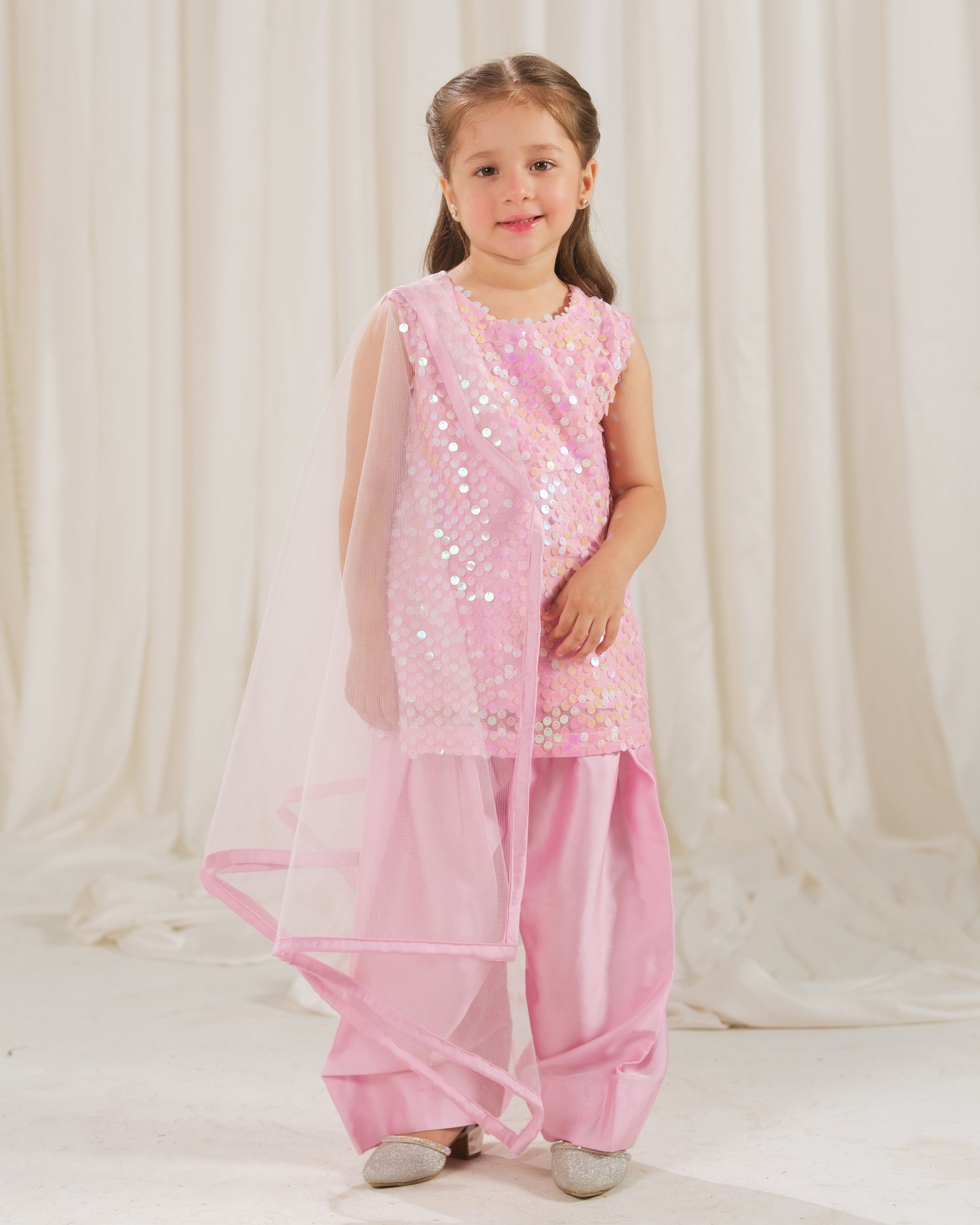 Rosette Glow Dress - 3pcs - Sequence Net & Silk - Festive - Sprinkles Pakistan