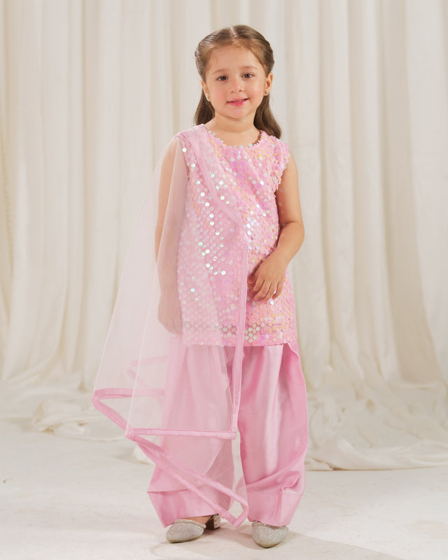 Rosette Glow Dress - 2pcs - Sequence Net & Silk - Festive - Sprinkles Pakistan