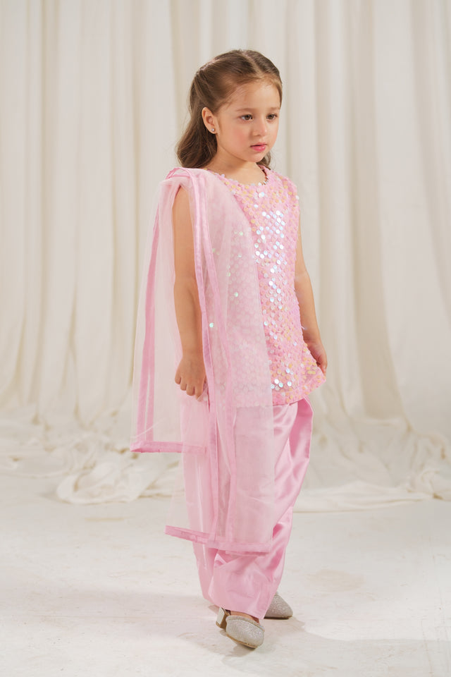 Rosette Glow Dress - 2pcs - Sequence Net & Silk - Festive - Sprinkles Pakistan